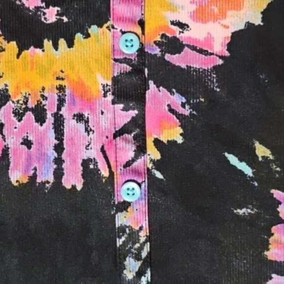 Place Girl Size 16 XXL Black Ribbed S-Slv Top, Multicolor Pattern w/Faux Buttons - Picture 4 of 10